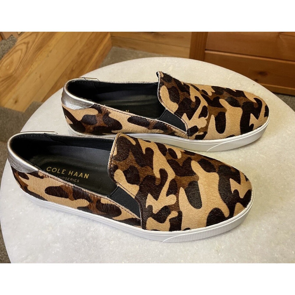 Cole Haan Womens 7.5 Grandpro Spectator Slip On Shoes Leopard Calf Hair Fur. EUC